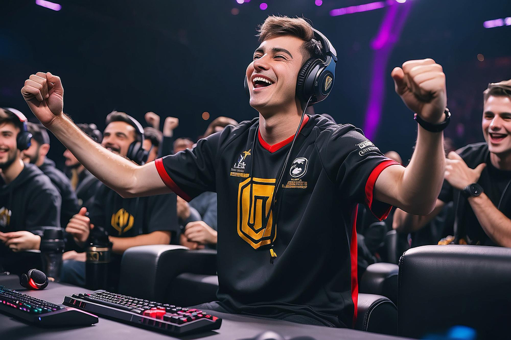 Joyful Gamer Celebrating Esports Championship Win